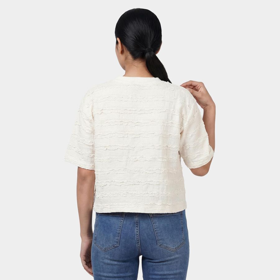 Women's White Mock Neck Minimalist Top, Off White, large