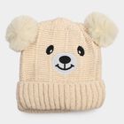 Girls' Cream Bear Embroidered Beanie Cap, Off White, small