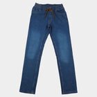 Boys Blue Straight Fit Drawstring Waist Jeans, गहरा नीला, small