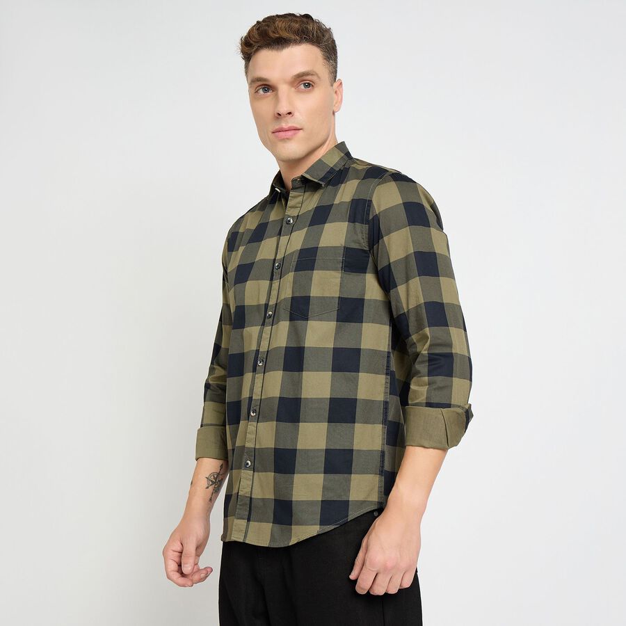 Men's 100% Cotton Casual Shirt, Dark Green, large image number null