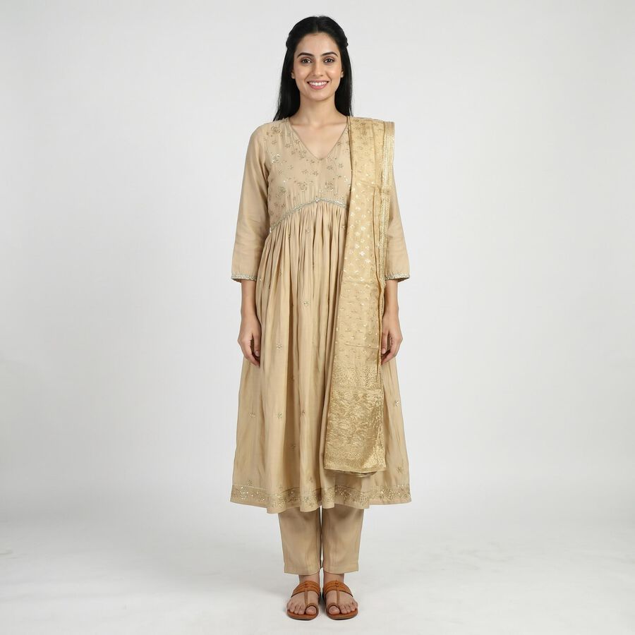 Women's Beige Kurta, गहरा पीला, large