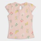 Girls' Light Pink and Peach Cotton Round Neck Floral Print T-Shirt, लाइलेक, small image number null