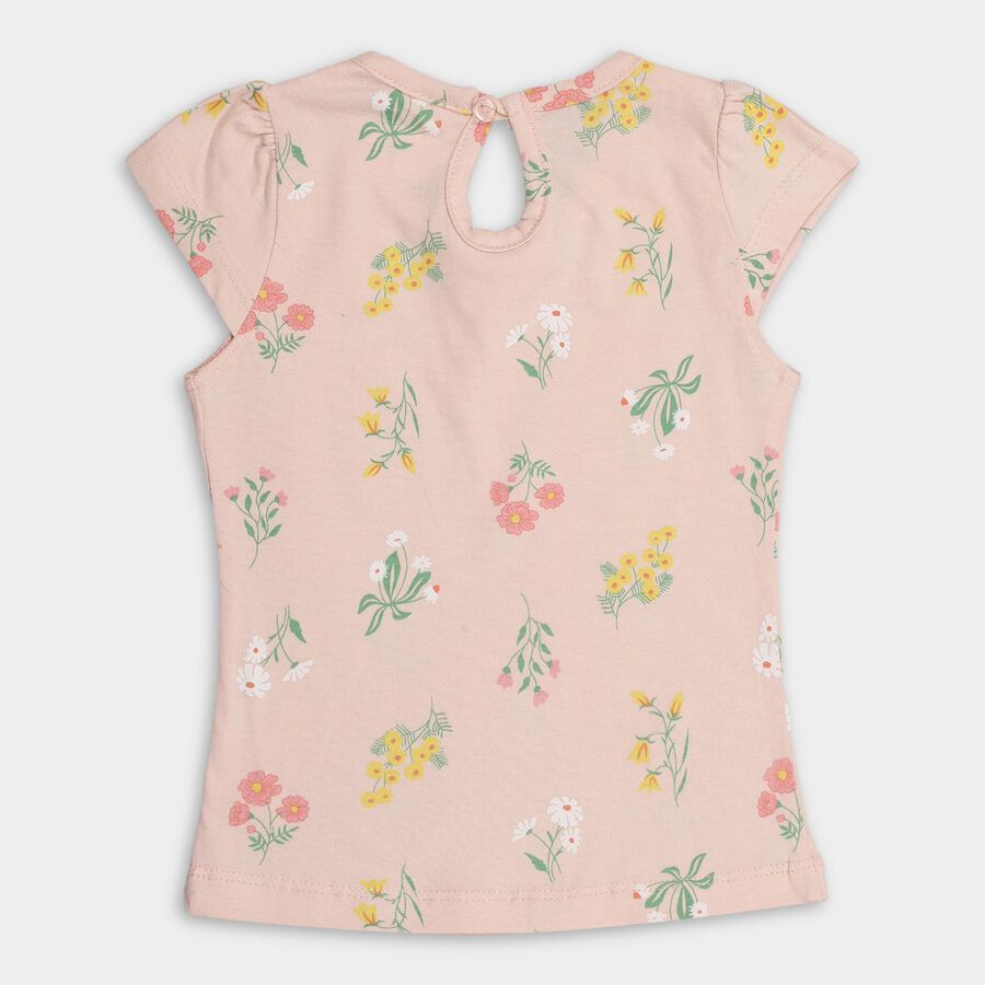 Girls' Light Pink and Peach Cotton Round Neck Floral Print T-Shirt, लाइलेक, large image number null