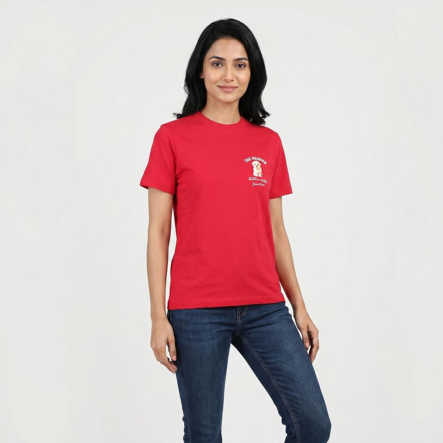 Women's Fuchsia Round Neck Regular T-Shirt, Fuchsia, large