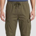 Men's Olive Green Slim Fit Cargo Trousers, Olive, small