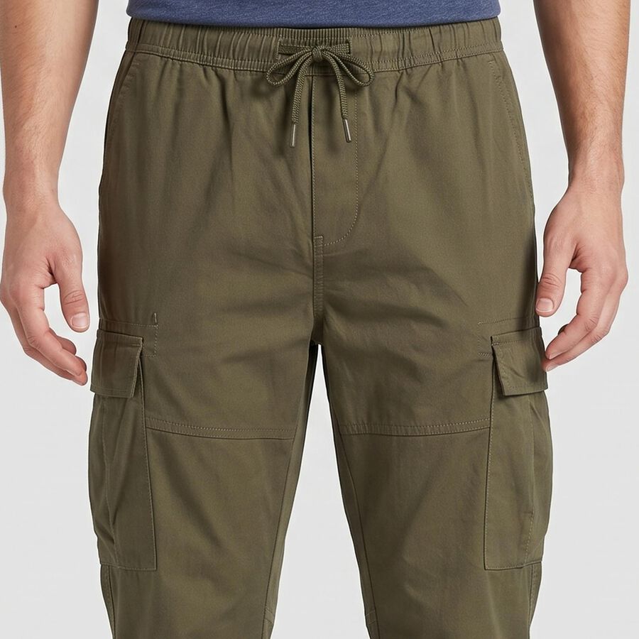 Men's Olive Green Slim Fit Cargo Trousers, Olive, large