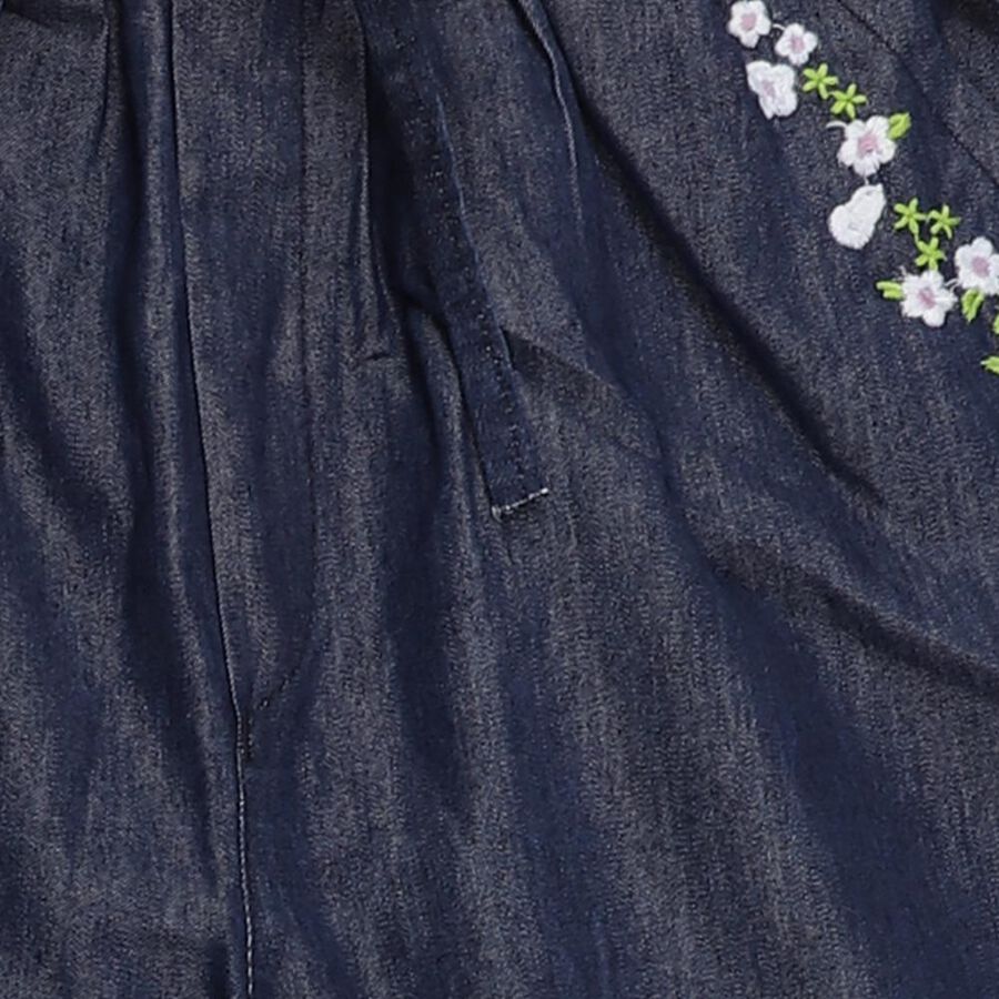 Girls' Dark Navy Relaxed Fit Embroidered Jeans, Mid Blue, large image number null