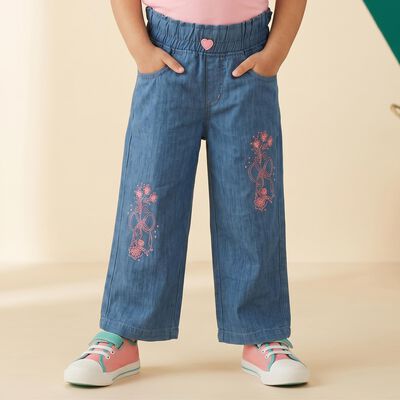 Girls Blue Wide Leg Jeans