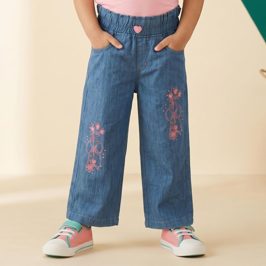 Girls Blue Wide Leg Jeans, Mid Blue, large
