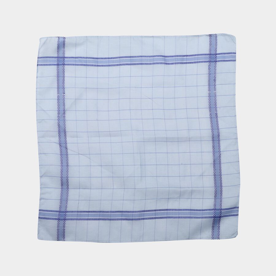 Men's Blue Checked Pack of 3 Handkerchief, मध्यम नीला, large