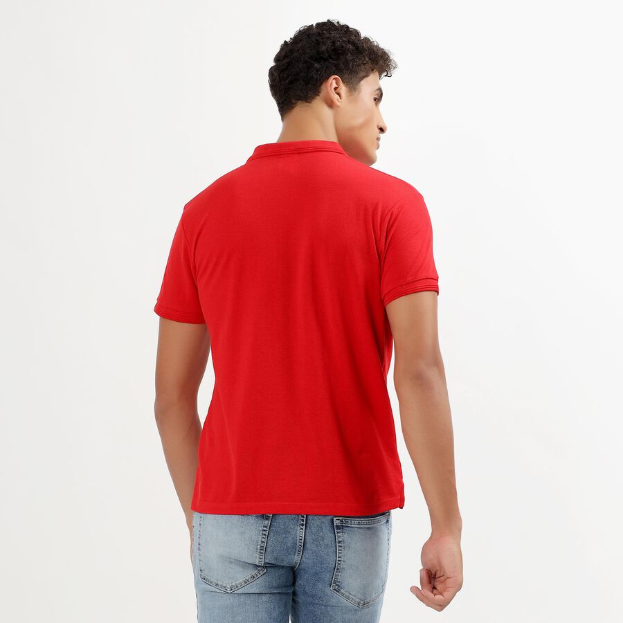 Men's Bright Cherry Red Polo Neck Half Sleeve T-Shirt, Red, large image number null