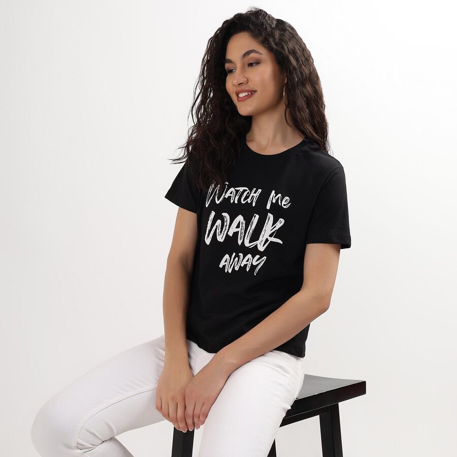 Ladies' Round Neck T-Shirt , काला, large image number null