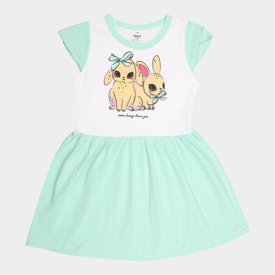 Girls Cotton Solid Frock, Light Green, large image number null