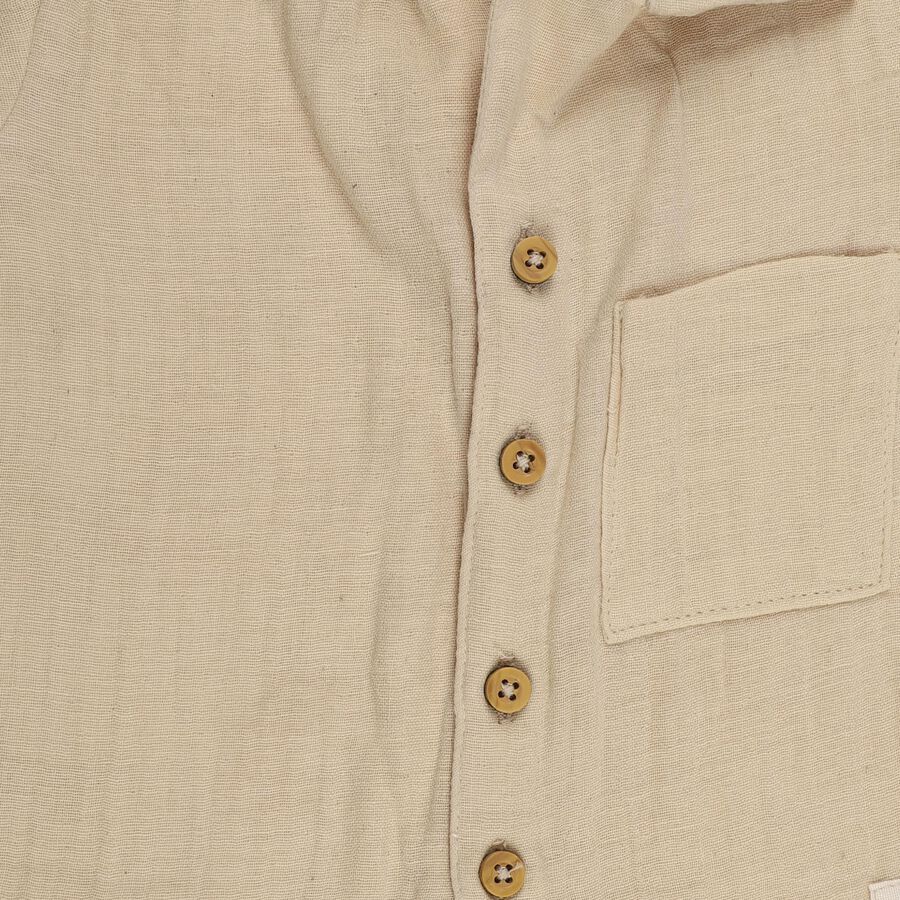 Infants' Beige Cotton Collared Textured Baba Suit, Beige, large