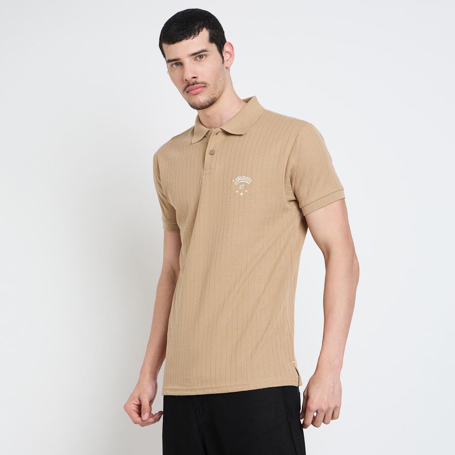 Men's Collared Half Sleeves T-Shirt, Beige, large image number null