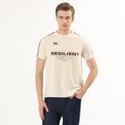 Men's Beige Round Neck Athleisure T-Shirt, Beige, small