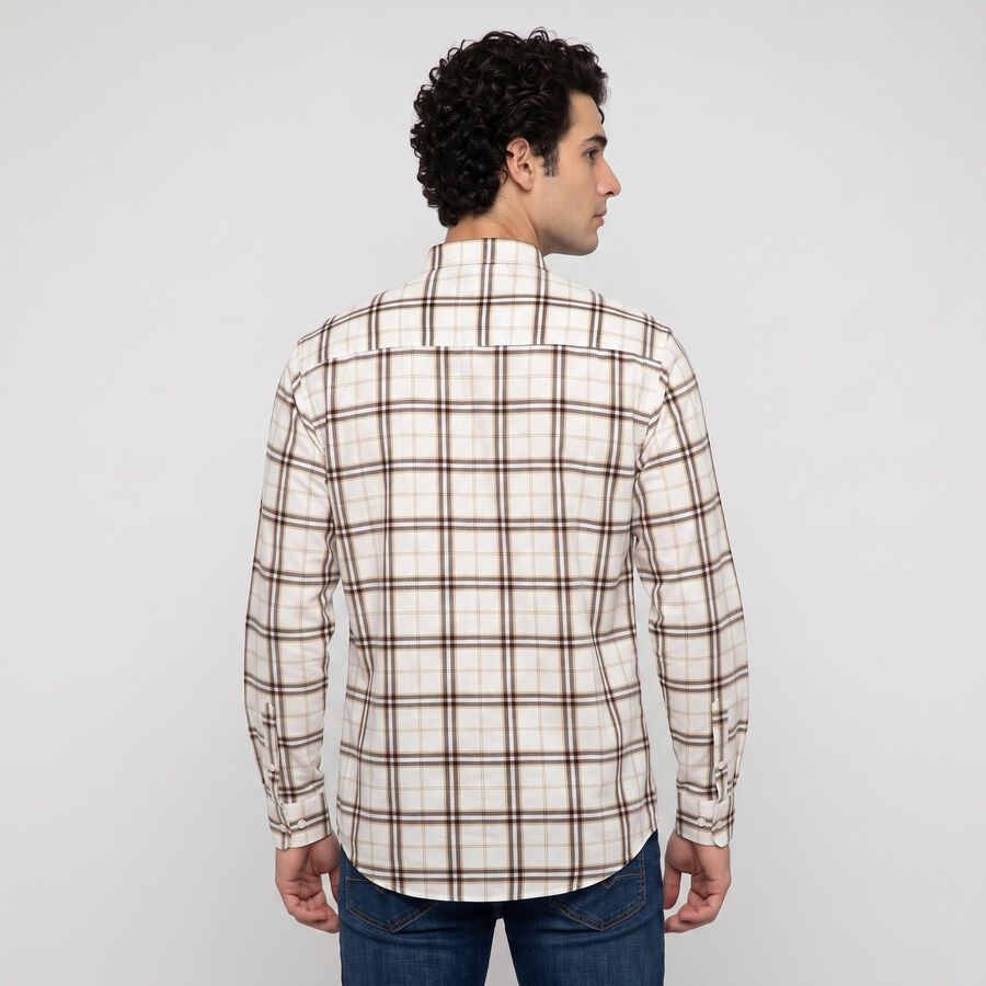 Men's Off White Cotton Long Sleeves Spread Collar Casual Shirt, Off White, large