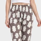Women's Grey Straight Fit Cloud Printed Lounge Pyjama, गहरा ग्रे, small