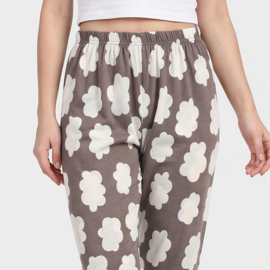 Women's Grey Straight Fit Cloud Printed Lounge Pyjama, गहरा ग्रे, large