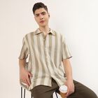 Men's Green Half Sleeve Spread Collar Casual Shirt, Light Green, small
