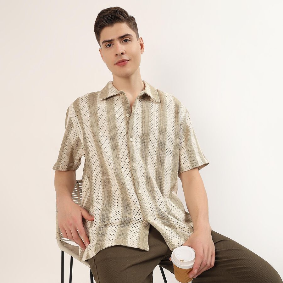 Men's Green Half Sleeve Spread Collar Casual Shirt, Light Green, large