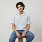 Men Light Blue Cotton Camp Collar Casual Shirt, Light Blue, small