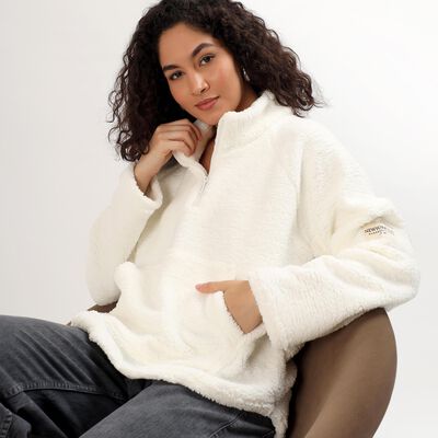 Women's Off-White Half-Zip Relaxed Fit Sweatshirt