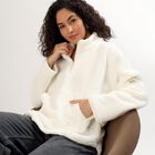 Women's Off-White Half-Zip Relaxed Fit Sweatshirt, ऑफ व्हाइट, small image number null