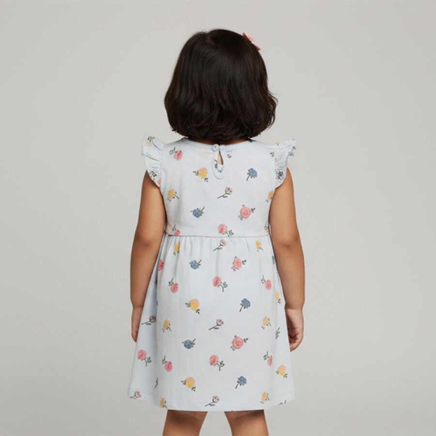 Infants' Light Blue Floral Print Sleeveless Frock, हल्का नीला, large image number null