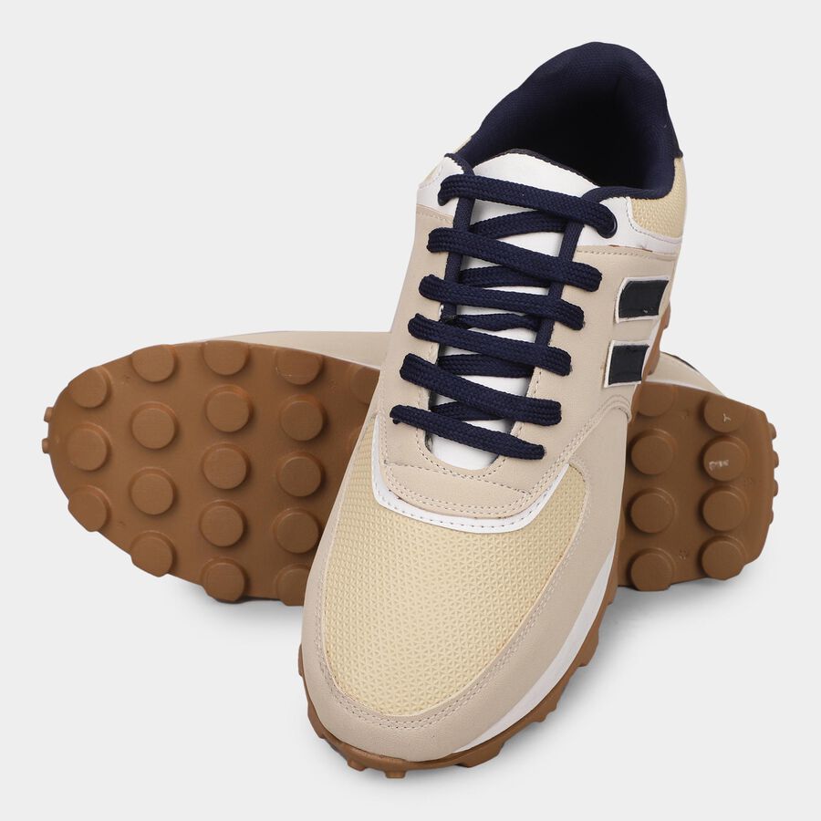 Men's Light Beige Lace-Up Casual Shoes, Beige, large