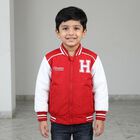Boys Maroon Stand Collar Varsity Jacket, मरून, small