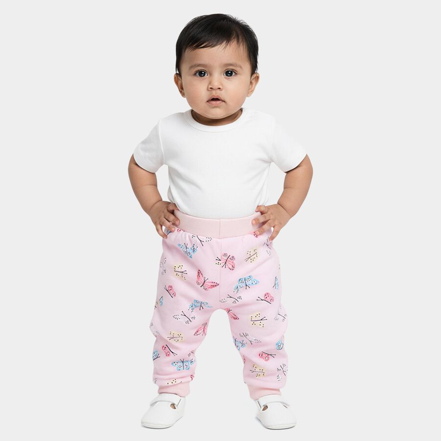 Infants Pink Regular-fit Butterfly Printed Pyjama, हल्का गुलाबी, large