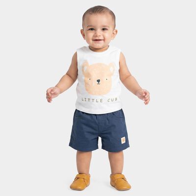 Infants' Olive Green 100% Cotton Notched Collar Graphic Printed Baba Suit