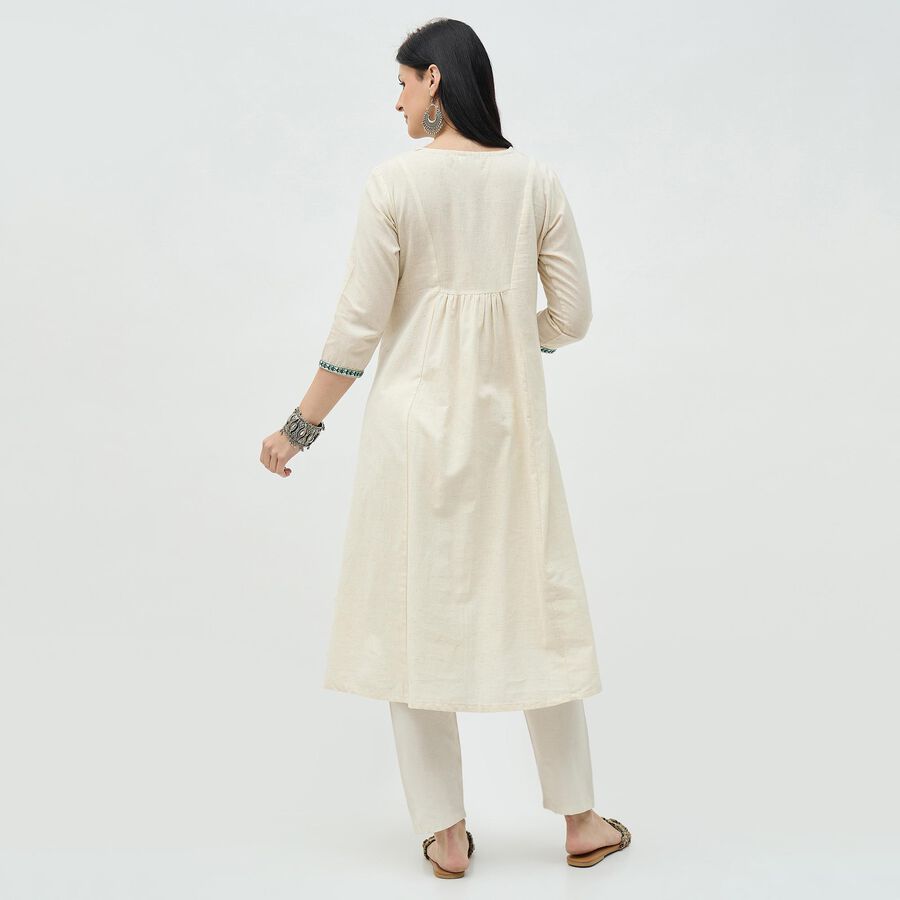 Women's Muted Blue Round Neck Classic Kurta, मध्यम नीला, large