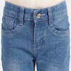 Girls Blue Flared Fit Sequin Bow Jeans, मध्यम नीला, small