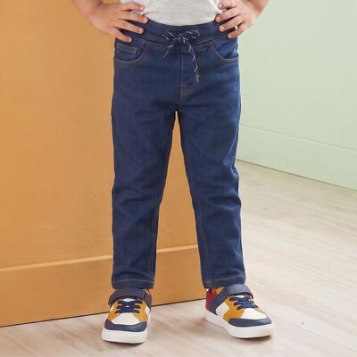 Boys' Navy Blue Slim Fit Drawstring Jeans