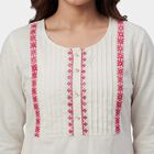 Women's White Mandarin Collar Textured Self Design Kurta, ऑफ व्हाइट, small
