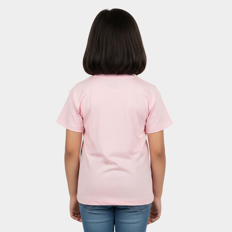 Girls Light Pink Cotton Round Neck Casual T-Shirt, हल्का गुलाबी, large
