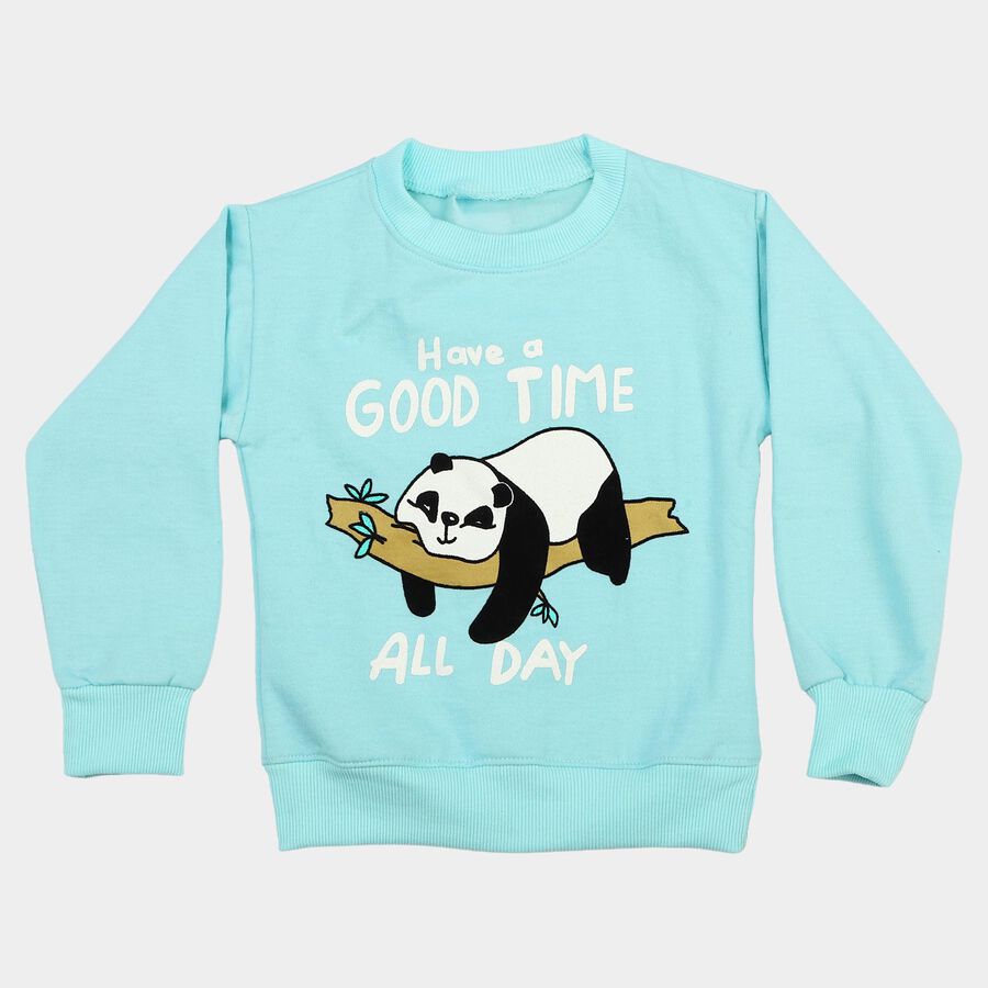 Girls' Aqua Crew Neck Pullover Sweatshirt, एक्वा, large