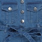 Girls' Blue Denim Sleeveless Belted Frock, Mid Blue, small