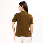 Women's Olive Cotton Round Neck Graphic T-Shirt, ओलिव, small