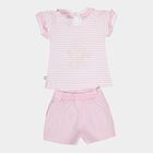 Infants Yellow Hippo Cotton Round Neck Shorts Set, Light Pink, small image number null
