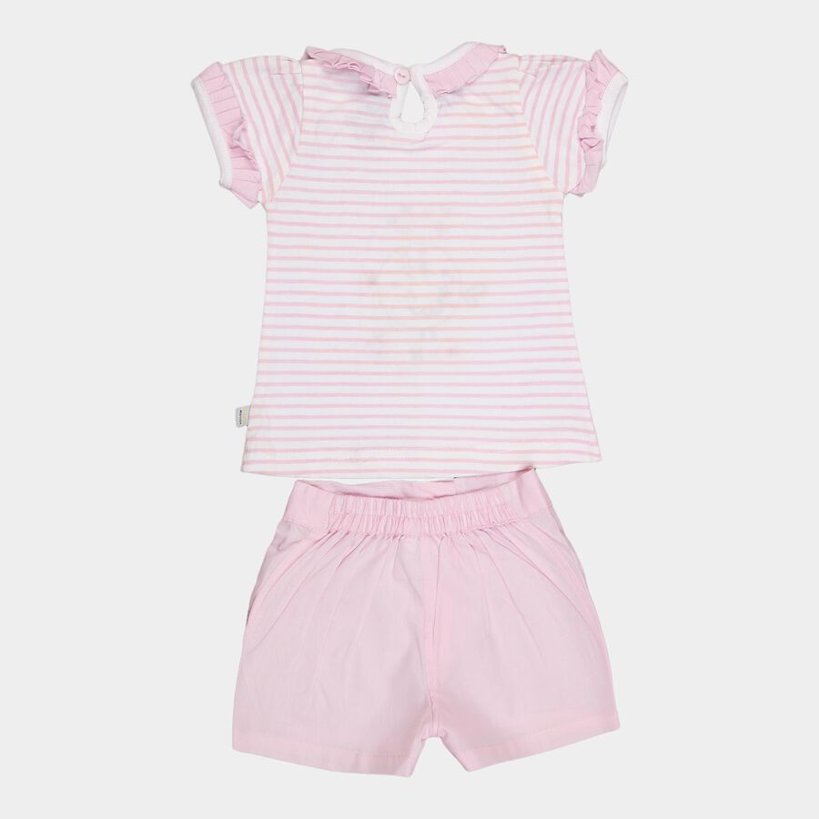 Infants Yellow Hippo Cotton Round Neck Shorts Set, Light Pink, large image number null