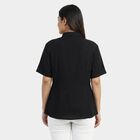 Women's Black Classic Collar Military Shirt, काला, small