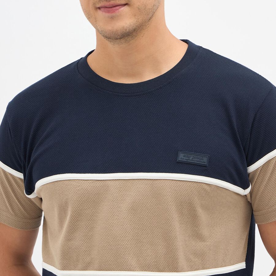 Men's Round Neck Half Sleeves T-Shirt, Navy Blue, large image number null