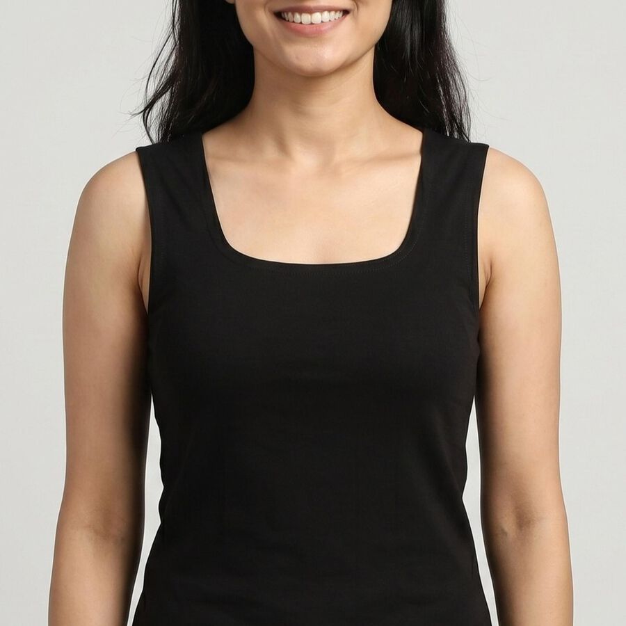 Women's Black Sleeveless Minimalist Slip, काला, large
