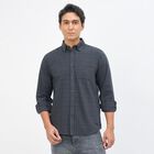 Men's Dark Grey Cotton Button Down Collar Casual Shirt, Dark Grey, small