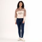Women's Beige and Brown High Neck Casual Sweatshirt, भूरा, small image number null