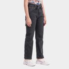 Girls' Black Straight Fit Embellished Cargo Jeans, Black, small