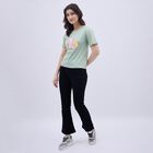 Women's Light Sage Green Cotton Round Neck Graphic T-Shirt, Light Green, small